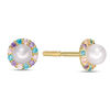 Thumbnail Image 0 of Child's 3mm Pearl and Multi-Color Cubic Zirconia Frame Stud Earrings in 14K Gold