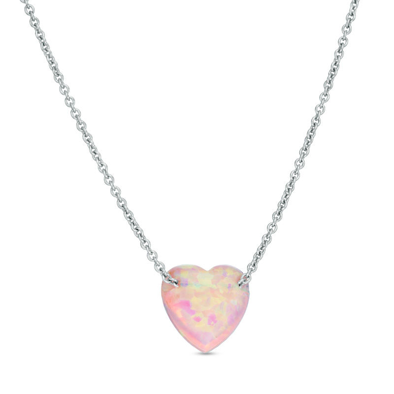 Pendant Necklace Pink Heart Silver Tone Chain Pink Agate