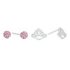 Thumbnail Image 0 of Child's Pink Crystal Ball and Crown Stud Earrings Set in Sterling Silver