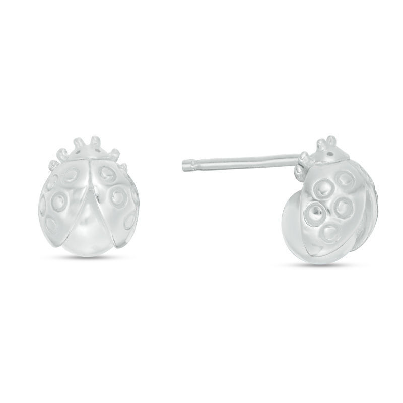 Child's 6mm Simulated Pearl Ladybug Stud Earrings in Sterling Silver