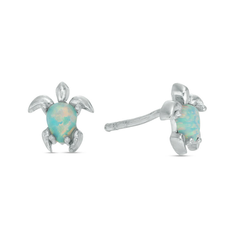 Child's Pear-Shaped Simulated Green Opal Turtle Stud Earrings in Sterling Silver