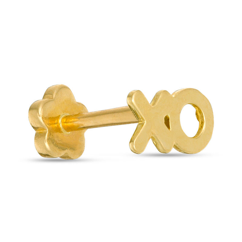 019 Gauge "XO" Cartilage Barbell in 14K Gold