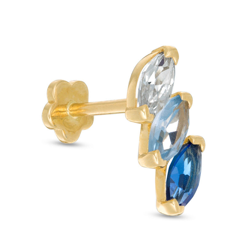 019 Gauge Multi-Color Marquise Cubic Zirconia Cartilage Barbell in 14K Gold