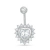 Thumbnail Image 0 of 014 Gauge 6mm Cubic Zirconia Shadow Heart Belly Button Ring in Stainless Steel