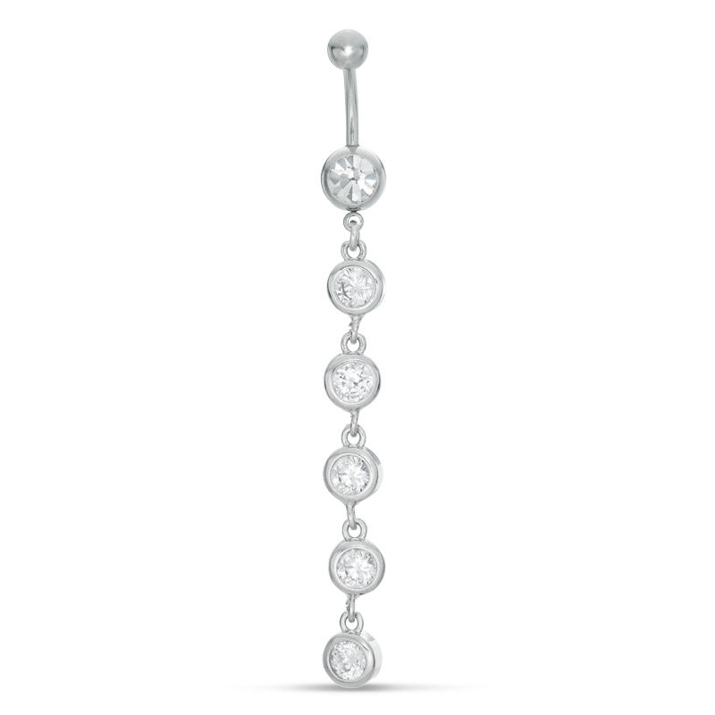 014 Gauge Cubic Zirconia Five Stone Dangle Belly Button Ring in Stainless Steel