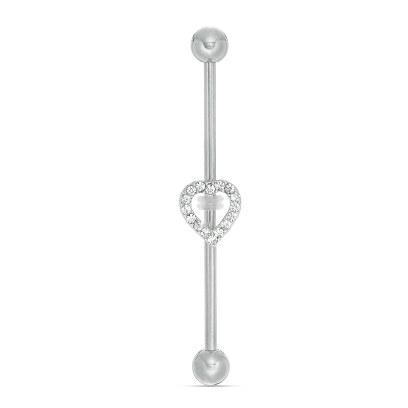 014 Gauge Crystal Heart Outline Industrial Barbell in Stainless Steel