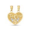 Thumbnail Image 0 of "Te Amo" and Doves Textured Two Halves of One Heart Two-Tone Necklace Charm in 10K Gold