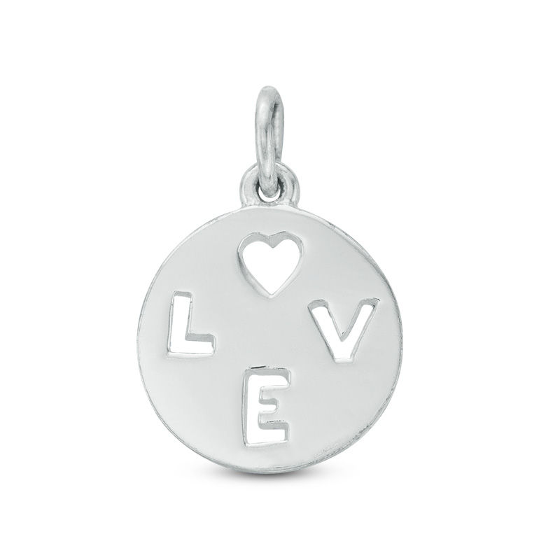 "LOVE" Cutout Disc Pendant Charm in Sterling Silver