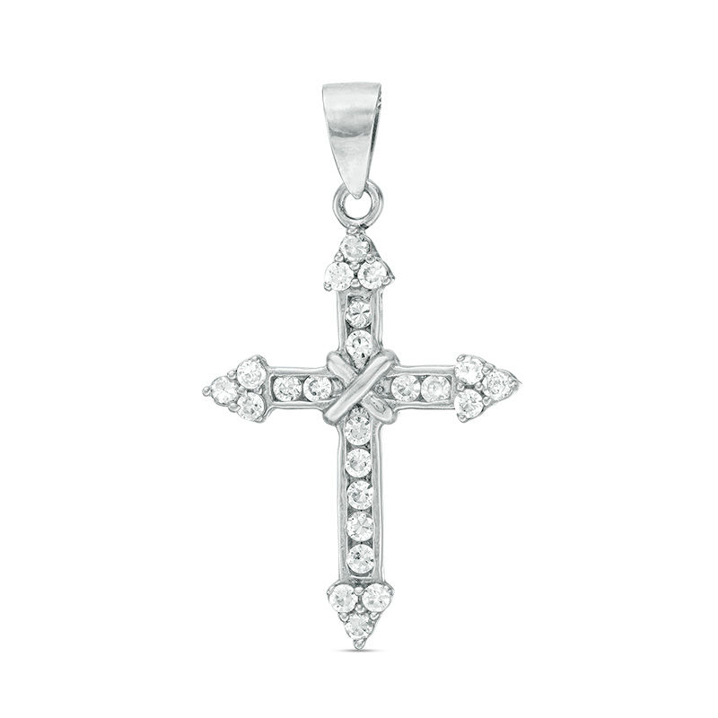 Cubic Zirconia Cross Pendant Charm in Solid Sterling Silver