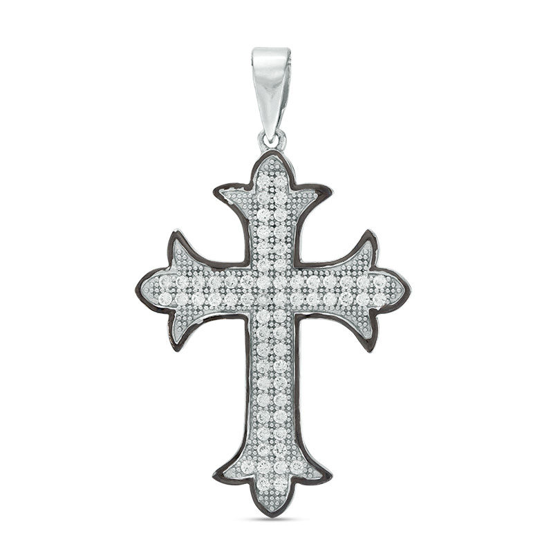 Cubic Zirconia Gothic-Style Cross Pendant Charm in Sterling Silver
