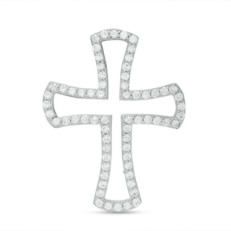 Cubic Zirconia Cross Outline Pendant Charm in Sterling Silver