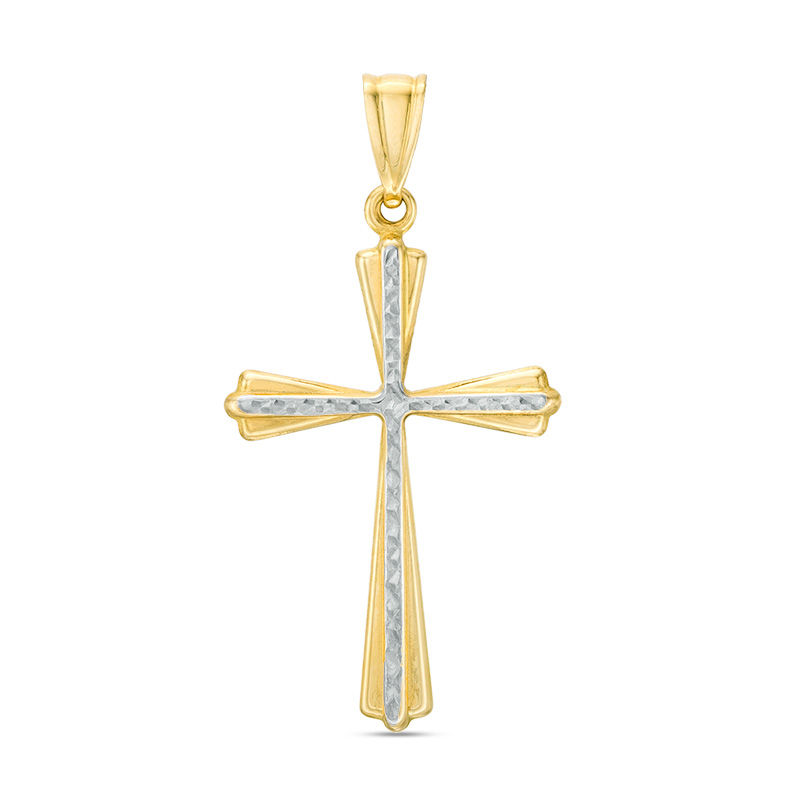 Diamond-Cut Layered Windmill Cross Two-Tone Necklace Charm in 10K Gold
