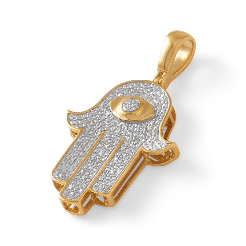 1/10 CT. T.W. Diamond Hamsa Necklace Charm in Sterling Silver with 14K Gold Plate