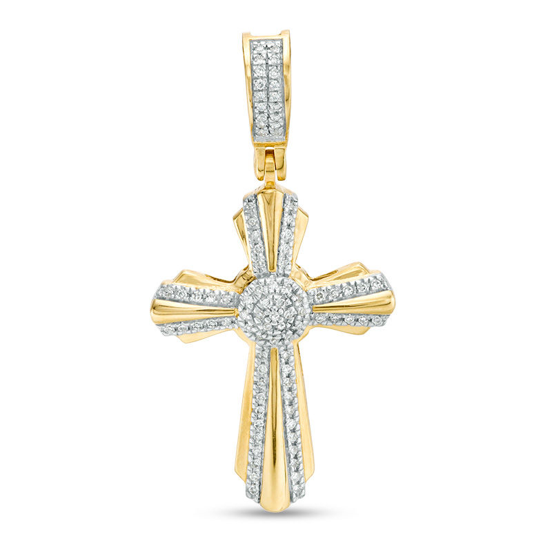 1/8 CT. T.W. Diamond Sunburst Cross Necklace Charm in 10K Gold
