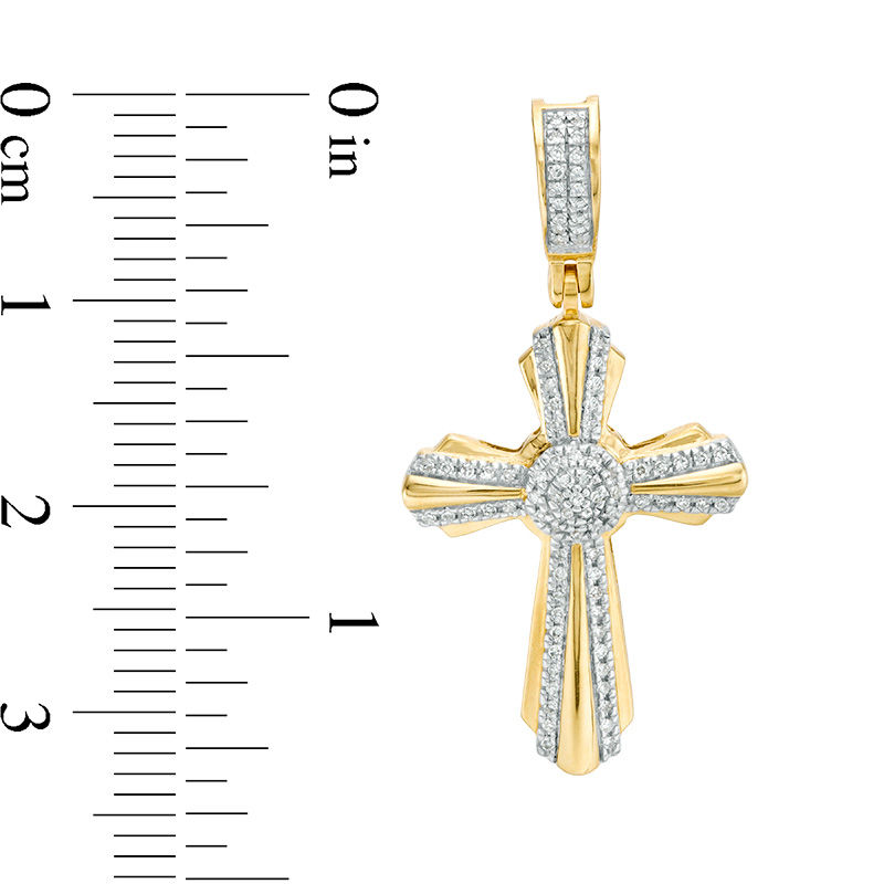 1/8 CT. T.W. Diamond Sunburst Cross Necklace Charm in 10K Gold