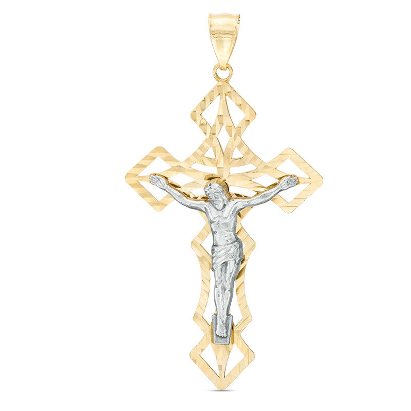 Diamond-Cut Tribal-Style Crucifix Pendant Charm in 10K Two-Tone Gold ...
