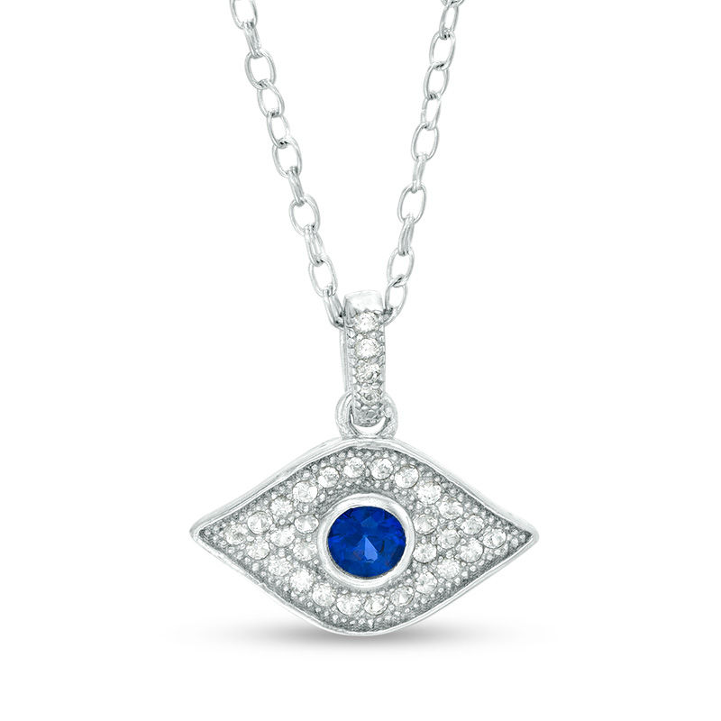 3.5mm Lab-Created Blue and White Sapphire Evil Eye Pendant in Sterling Silver