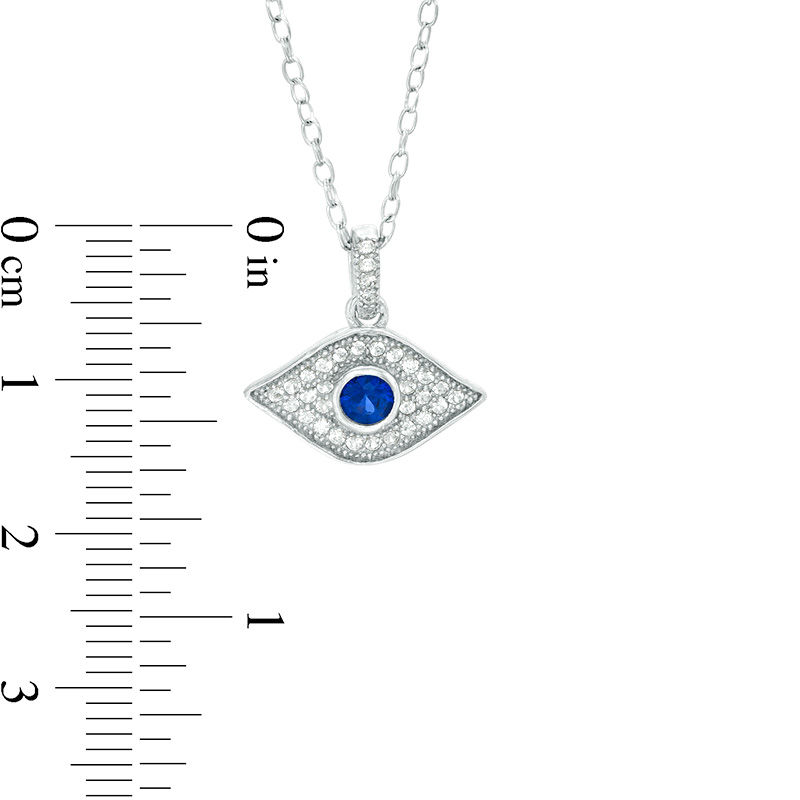 3.5mm Lab-Created Blue and White Sapphire Evil Eye Pendant in Sterling Silver