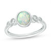 Thumbnail Image 0 of Oval Bezel-Set Lab-Created Opal and White Sapphire Ring in Sterling Silver - Size 7