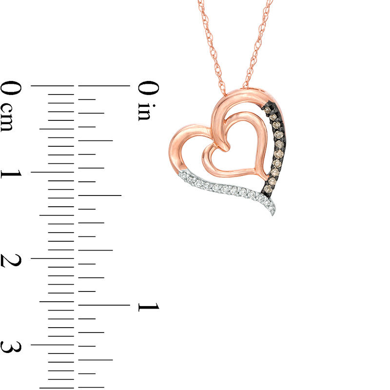 1/10 CT. T.W. Champagne and White Diamond Double Heart Pendant in 10K Rose Gold