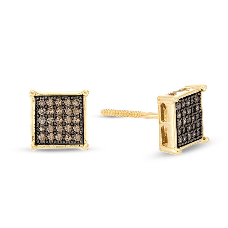 1/4 CT. T.W. Square Composite Champagne Diamond Stud Earrings in 10K Gold