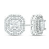 Thumbnail Image 0 of 5mm Princess-Cut Cubic Zirconia Double Octagon Frame Stud Earrings in Solid Sterling Silver