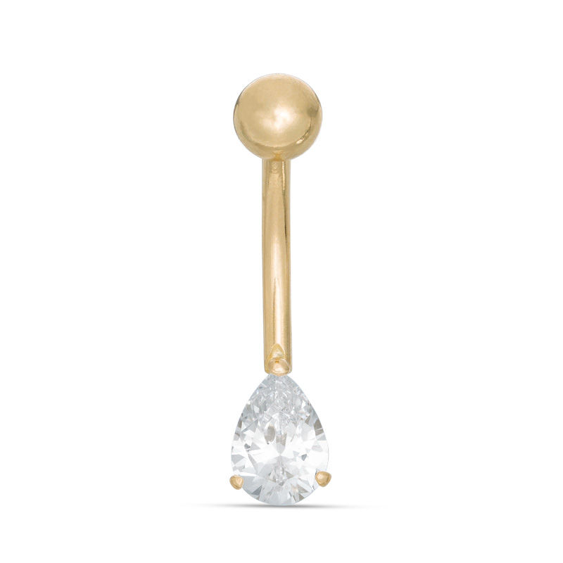 10K Solid Gold CZ Pear-Shaped Belly Button Ring - 14G 7/16"
