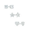 Thumbnail Image 0 of 4mm Cubic Zirconia Solitaire with Star and Heart Cluster Stud Earrings Set in Sterling Silver