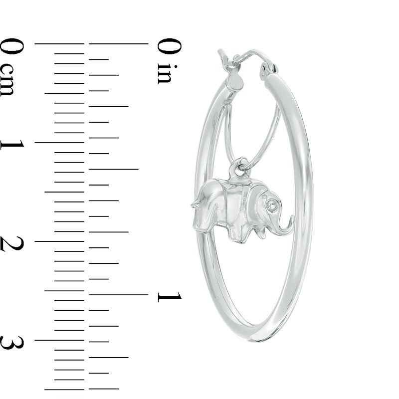 30mm Elephant Charm Hoop Earrings in Sterling Silver