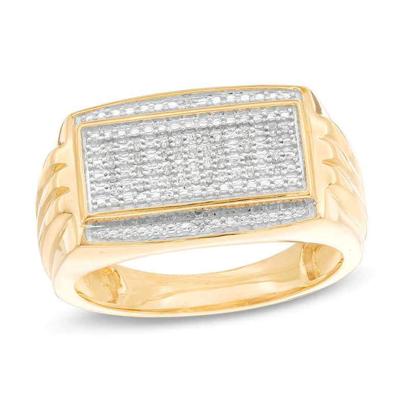 1/10 CT. T.W. Rectangle Composite Diamond Ribbed Shank Ring in 10K Gold