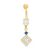 Thumbnail Image 0 of 014 Gauge Cubic Zirconia and Blue Glass Geometric Dangle Belly Button Ring in Stainless Steel with Yellow IP