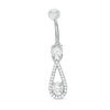Thumbnail Image 0 of 014 Gauge Cubic Zirconia Teardrop Frame Dangle Belly Button Ring in Stainless Steel