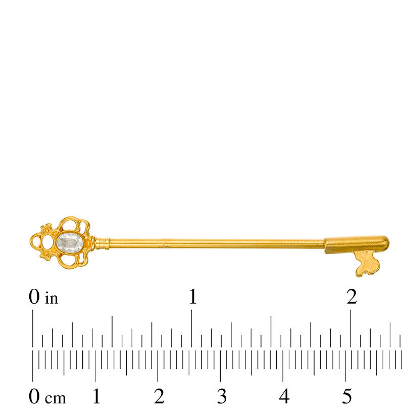 014 Gauge Oval Cubic Zirconia Vintage-Style Key Industrial Barbell in Stainless Steel with Yellow IP