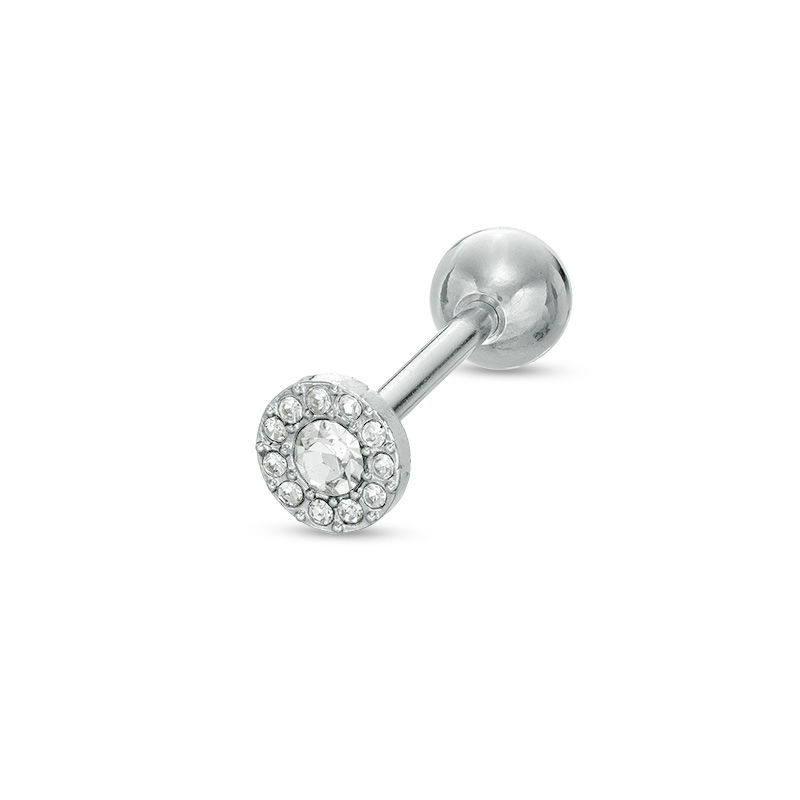 014 Gauge 4mm Cubic Zirconia and Crystal Frame Barbell in Stainless Steel