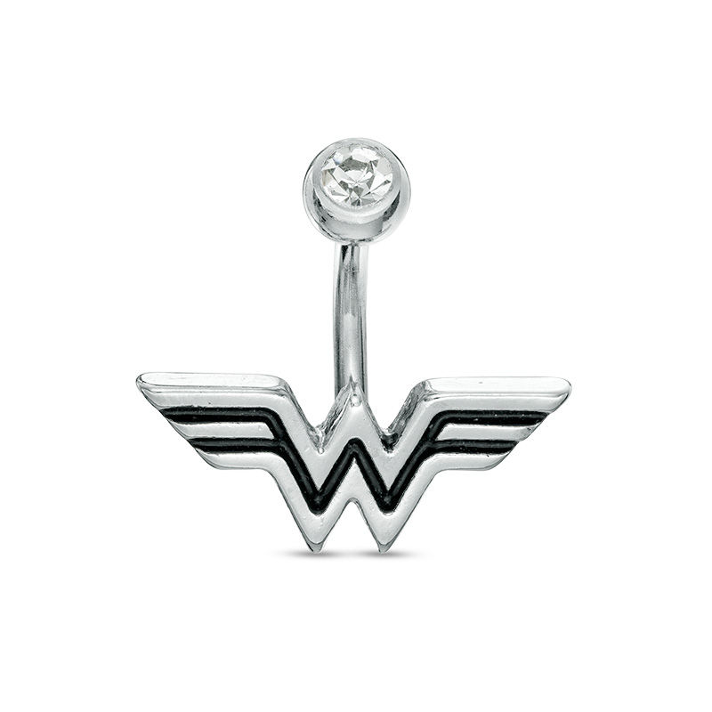 DC Comics™ 014 Gauge Enamel Wonder Woman with Crystal Belly Button Ring in Stainless Steel