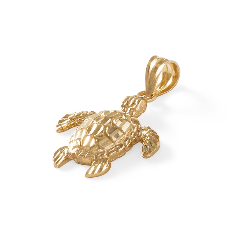 Diamond-Cut Sea Turtle Necklace Charm in 10K Solid Gold