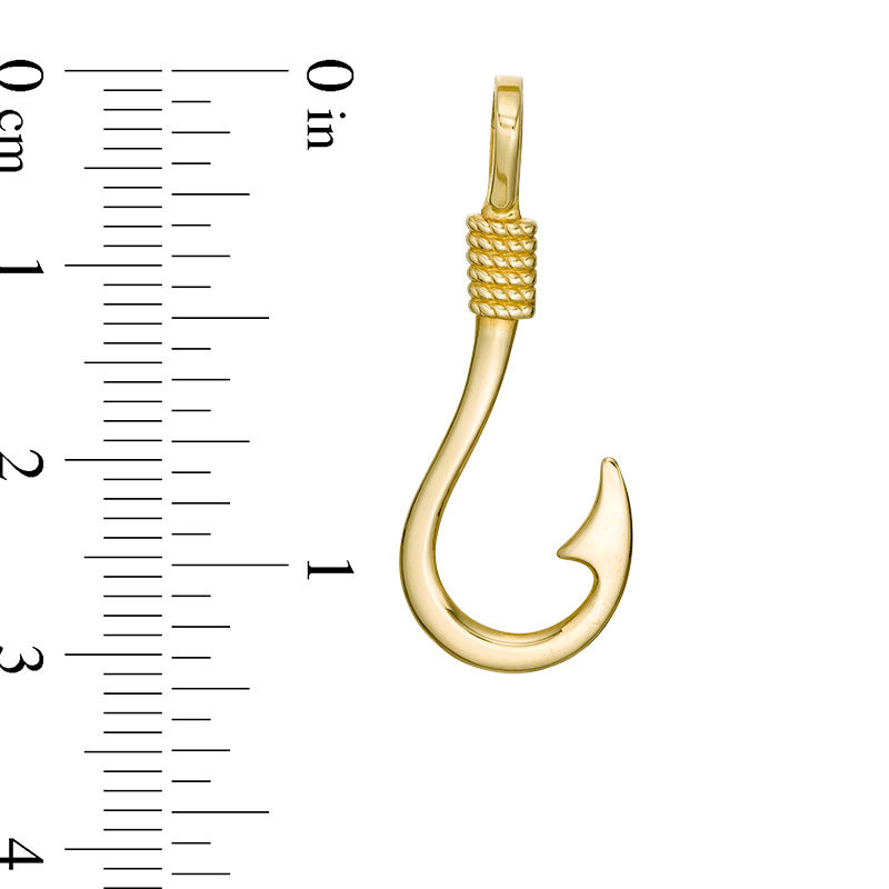 Fish Hook with Rope-Texture Necklace Charm in 10K Gold