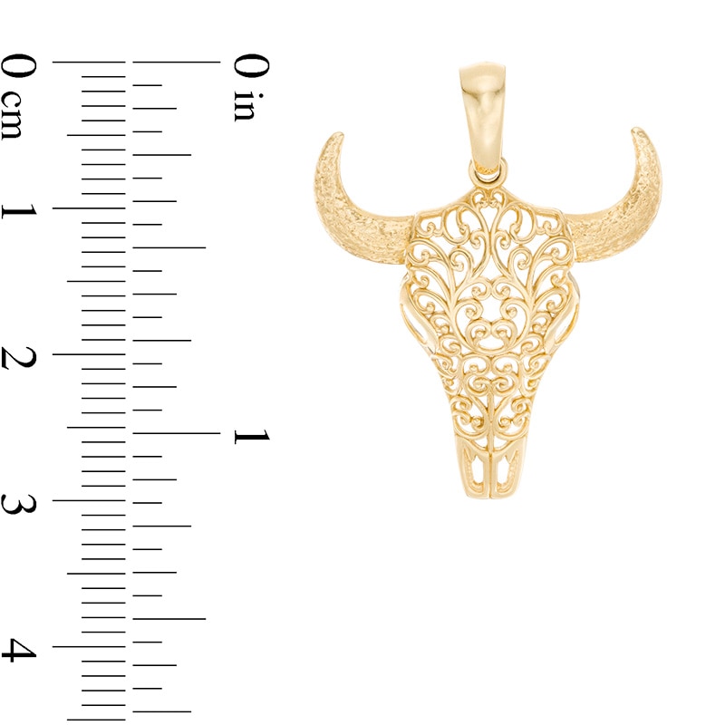 Filigree Bull Skull Necklace Charm in 10K Gold