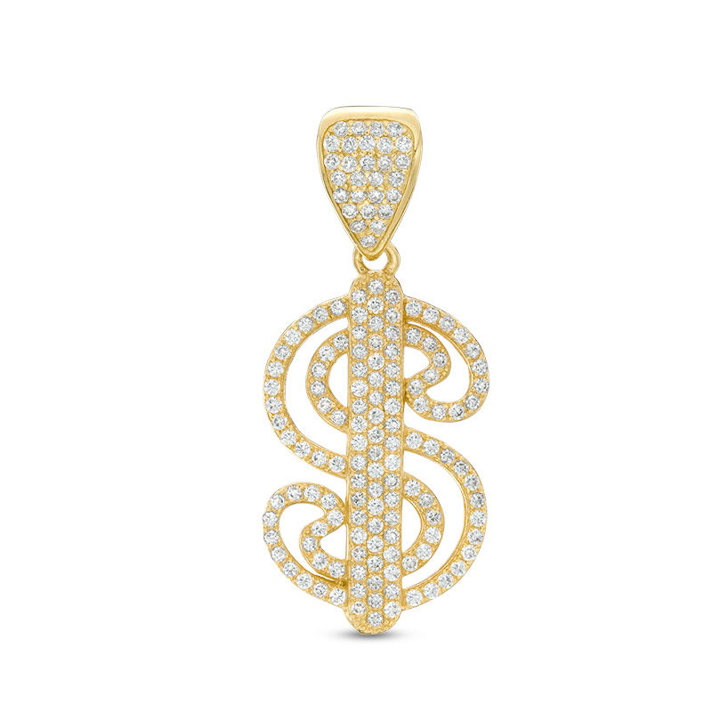 Cubic Zirconia Dollar Sign Necklace Charm in 10K Gold