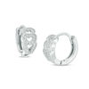 Thumbnail Image 0 of Cubic Zirconia Triple Stacked Hearts Vintage-Style Huggie Hoop Earrings in Sterling Silver