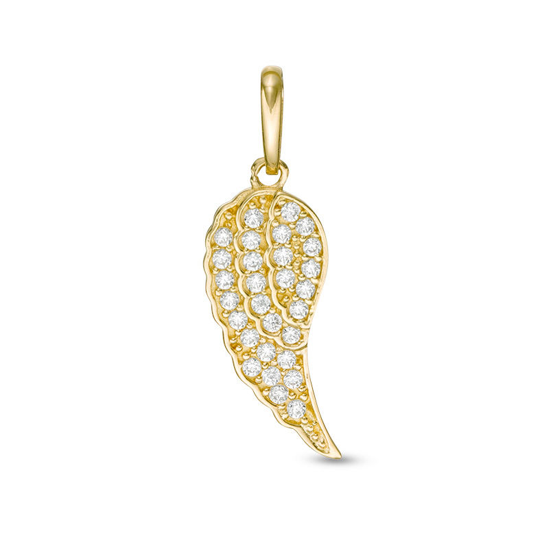 Cubic Zirconia Petite Angel Wing Necklace Charm in 10K Gold
