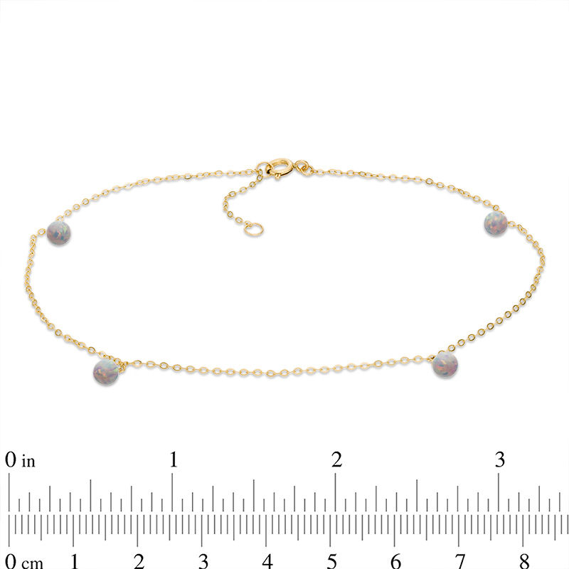 4.0mm Simulated Opal Ball Dangle Anklet in 10K Gold - 10"