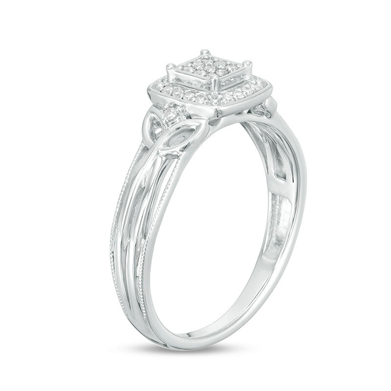 1/8 CT. T.W. Princess-Cut Composite Diamond Frame Multi-Row Vintage-Style Promise Ring in Sterling Silver - Size 7