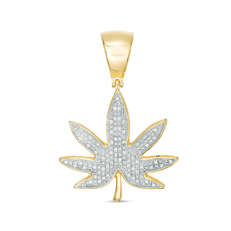 1/10 CT. T.W. Diamond Cannabis Leaf Necklace Charm in Sterling Silver with 14K Gold Plate