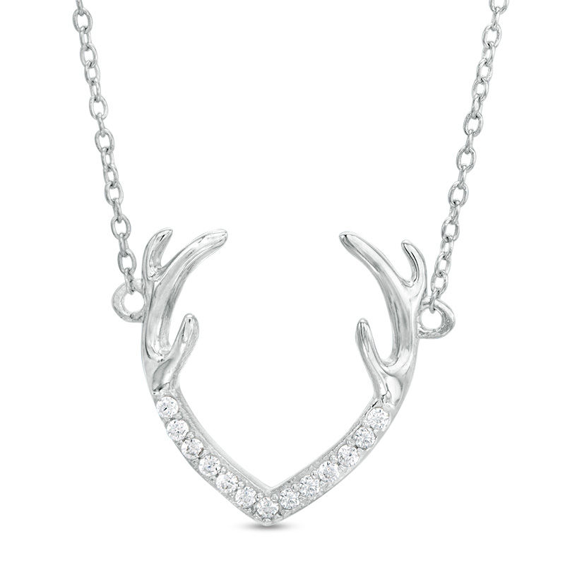 Cubic Zirconia Antlers Necklace in Sterling Silver