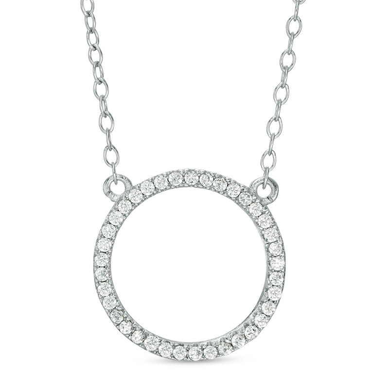 Cubic Zirconia Open Circle Necklace in Sterling Silver