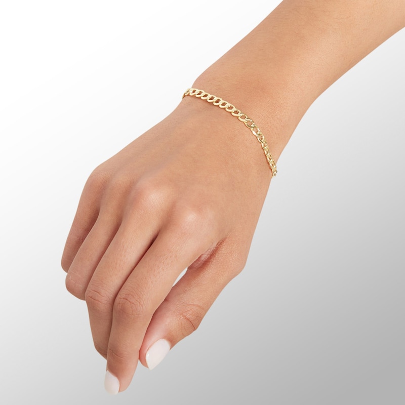 10K Hollow Gold Beveled Curb Chain Bracelet - 7.5"