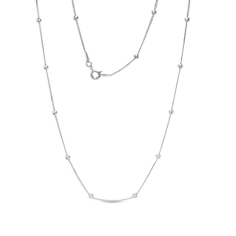 025 Gauge Beaded Curb Chain Necklace in Sterling Silver - 18"