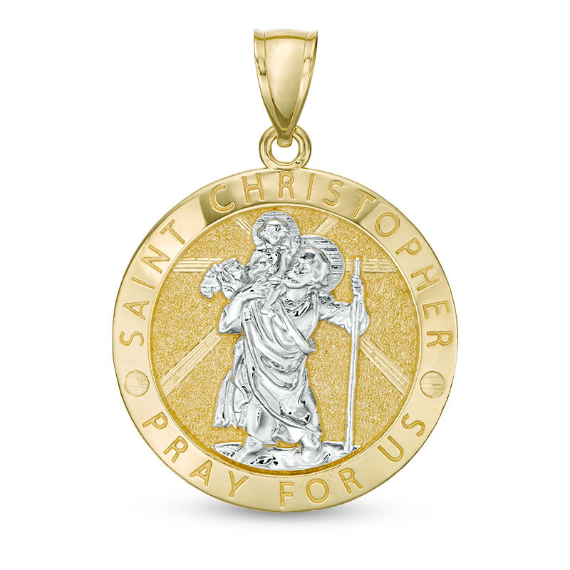 Details about   Silver ST Christopher Double Sided Wavy Edge Round Pendant Faceted Belcher Chain