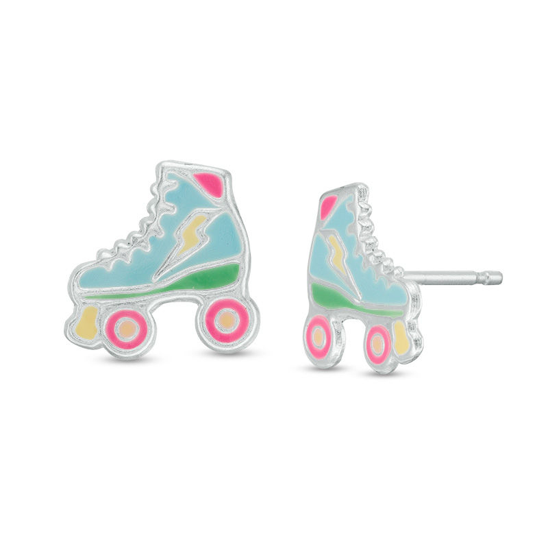 Child's Multi-Color Roller Skate Stud Earrings in Sterling Silver